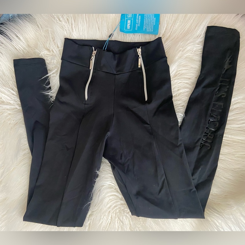 Black Women's High-Waist Leggings with Front Zip Accents